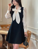 Ellebi Satin Tie Color Matching Flare Mini One Piece