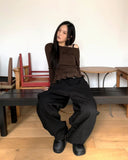 Deer Back Patch Stud Wide Balloon Pants