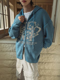 Galaxy lettering hooded zip-up knit