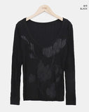 Ruden Pleated Print U-Neck Long Sleeve T-Shirt