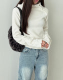 Lenin Button High Neck Hooded Long Sleeve Knit
