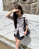Suhi Rivet Pocket Strap Loose Fit Long Sleeve Shirt