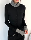 Only Stripe Color Matching High Neck Long Sleeve Cardigan