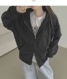 Loose Fit Two-Way Soft Embroidered Hood Zip-Up