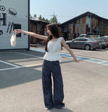 Non Fade Cooling Summer Thin Banding Wide Raw Denim Pants