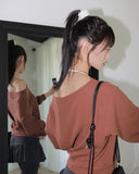 Kento waffle pocket off-shoulder sweatshirt