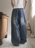 [MADE] Villard Surgical Damage Washing Banding Long Wide Denim Pants