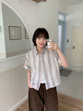 Lohe Stripe Crop Roll-Up Short Sleeve Shirt