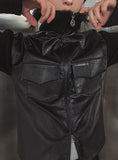 [LANARCH] Amber Leather Pocket Neck Zip-Up