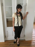 The Mill Shirring Ribbon Lace Short Sleeve Blouse