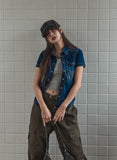Wes Span Semi-Crop Snap Denim Shirt
