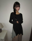 Pora Stripe Dot Color Matching Long T-Shirt
