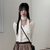 [Scarf Set] Fescal Choker U-neck Long Sleeve T-shirt