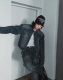 Ocean Washed Stitch Biker Denim Jacket