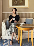 Mulian Toile Jacquard Pattern Flare Banding Skirt
