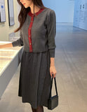 Madeu Color Matching Cardigan Rib Knit One Piece Set