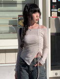 UN One-Off Shirring Unbalanced Knit T-shirt