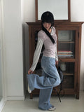 Deto Shirring Heart Neck Lace Ribbon Short Sleeve T-Shirt