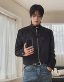 Marron stand-collar cropped jacket