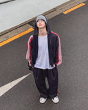 Toys Color Matching Track Line Hood Zip-Up Pants Set