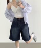 Loose Bermuda Thigh Cover Cooling Half Length Denim Shorts
