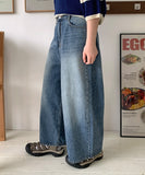 Lauming washing ankle length wide denim pants