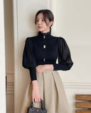 Ronia Frill Polar Pleated Puff Blouse Knit