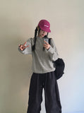 Onbee Shoulder Silt String Boxy Long Sleeve Hoodie