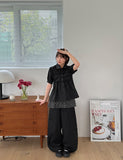 Yante Shirring Lace Short Sleeve Shirt