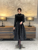 Collie Velvet Wrinkle Jacquard Flare Skirt