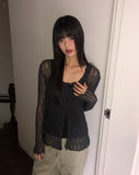 Cellu mesh see-through long-sleeved cardigan