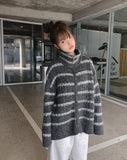 Boyu Stripe Zip-Up Mohair Knit Cardigan