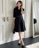 Syubel Collar Flared One Piece (Belt set)
