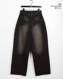 Tessing Catwashing Pocket Denim Long Wide Pants
