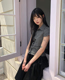 Delda check short-sleeve blouse