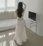 Lovely Lace Ribbon Punching Sleeveless Cardigan Set