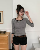 Now Color Matching Stripe Three Quarter T-shirt