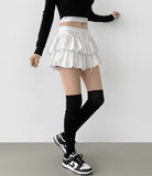 Tiered Flared Mini Underpants Banding Cotton Skirt Pant