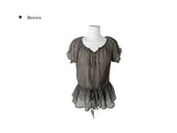 Rimae See-Through Frill Shirring Ribbon Short Sleeve Blouse