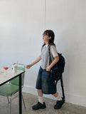 Myusen Damage Washing Bermuda Denim Pants