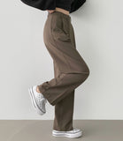Clip Rayon Blend Span Pin Tuck Wide Slacks Pants