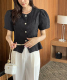 Luare Jacquard Puff Short Sleeve Blouse Jacket