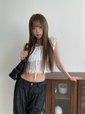 Evil Shirring Crop Puff Ribbon Smoke Blouse