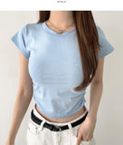 Mayonnaise Side Shirring Crop Short Sleeve T-Shirt