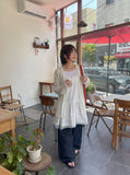 [unisex] Mubone Summer Stripe Linen Banding Wide Pants