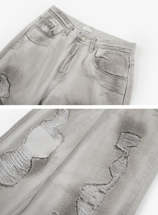 Raucohouse(ラウコハウス) - ラインデストロイドダーティウォッシュデニムパンツ / Line destroyed dirty washed  denim pants – einz.jp