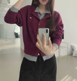 Wool Pendant High-Quality Color Matching Layered Cardigan