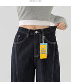 Raw Trendy Front Diagonal Cut Wide Fit Denim Pants