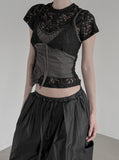 Floral Punching Lace Short Sleeve Tee