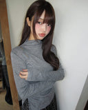 Pulha Slit Half-Neck Long Sleeve T-Shirt